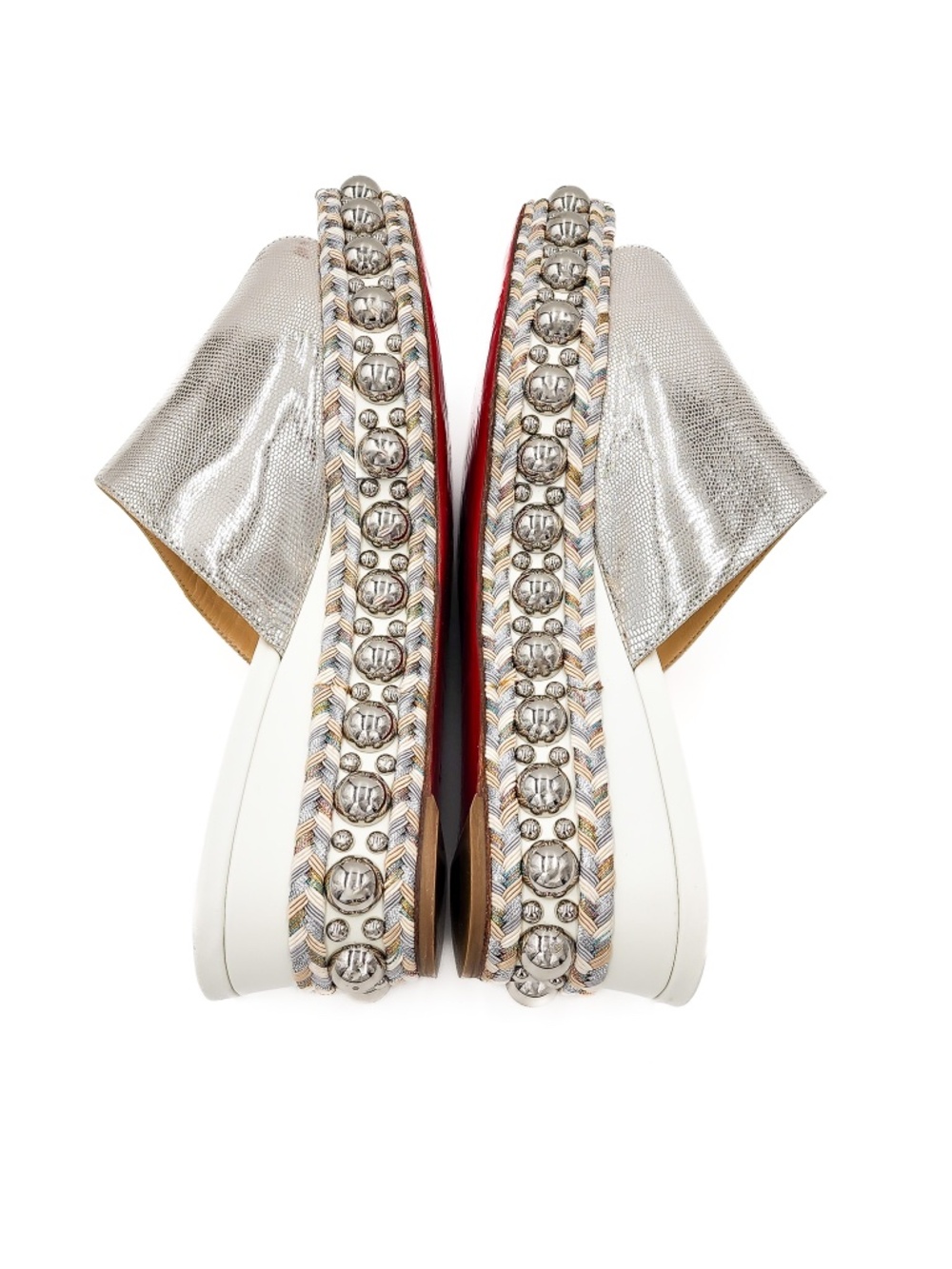 Christian Louboutin Leather Silver Studded Slip-On Platform Sandals  EU 39 - Picture 5 of 8